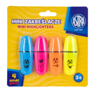 Set de 4 markere evidentiere multicolor Astra așezate pe birou
