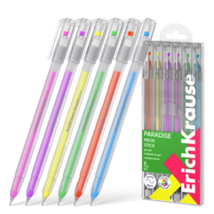 Set de 6 pixuri cu gel neon multicolor ErichKrause Paradise Stick 0.6