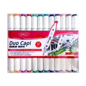 Set de 12 markere grafice Duo Capi multicolor pentru desen și colorat