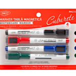 Set de 4 markere colorate pentru tabla alba cu burete si magnet pe capac