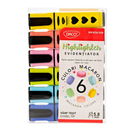 Set de 6 markere evidentiatoare cu lichid in culori macaron