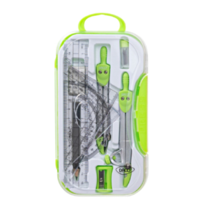 Trusa geometrie din plastic verde DACO TG210P cu 10 piese esențiale pentru școală și birou