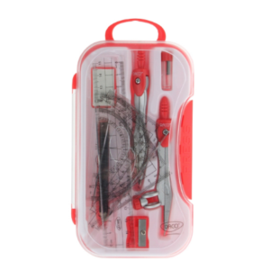 Trusa geometrie plastic roșu DACO TG210 cu instrumente pentru matematică
