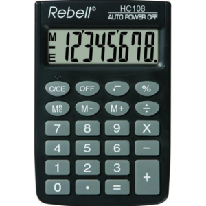 Calculator de buzunar negru cu 8 cifre model HC108 de la Rebell