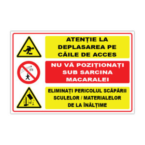Panou șantier avertizare acces, sarcină macara și pericol de cădere materiale IC17