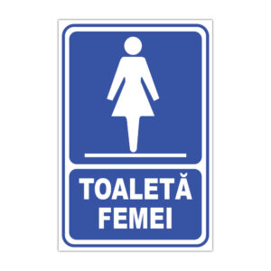 Indicator informativ Toaletă Femei, albastru cu simbol feminin și text alb