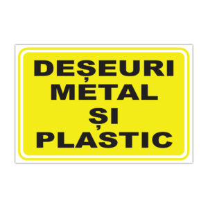 Indicator informare Deșeuri metal și plastic pe fundal galben
