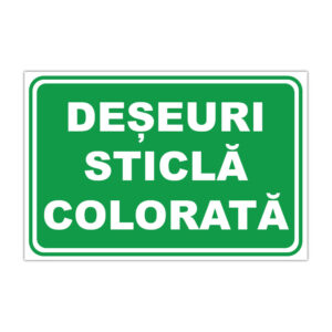 Indicator informare Deșeuri sticlă colorată pe fundal verde