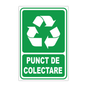 Indicator informare Punct de colectare cu simbol reciclare pe fundal verde