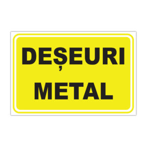Indicator informare Deșeuri metal pe fundal galben