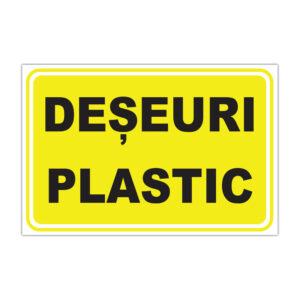 Indicator informare Deșeuri plastic, fundal galben cu text negru