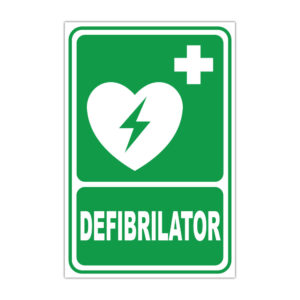 Indicator informativ Defibrilator verde cu simbol inimă și cruce