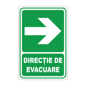 Indicator direcție de evacuare spre dreapta, verde, cu săgeată albă
