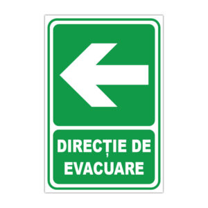 Indicator direcție de evacuare spre stânga, semn verde de informare