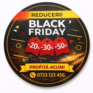 Panou promoțional rotund Black Friday cu reduceri pe PVC Forex