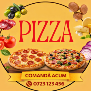 Tablou meniu Pizza personalizat rotund din PVC Forex pentru pizzerie