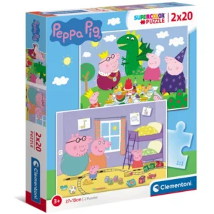 Puzzle carton cu 2 seturi de câte 20 piese ilustrând personaje Peppa Pig colorate