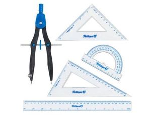 Set geometric Pelikan cu 8 piese, rigla 30 cm si compas