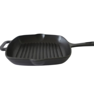 Tigaie grill din fonta emailata neagra cu maner Hausberg, diametru 27 cm