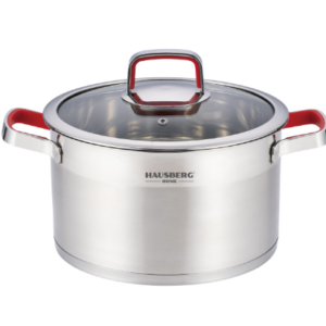 Oala inox argintie de 20cm cu capac din sticla pentru gatit pe inductie