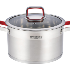 Oala inox argintie de 26cm cu capac din sticla pentru gatit pe inductie