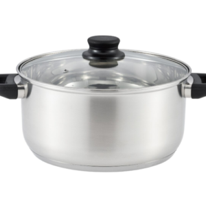 Oala inox argintie de 22cm cu capac din sticla pentru gatit pe inductie