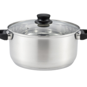 Oala inox de 26 cm cu capac din sticla pentru gatit pe inductie, culoare argintie