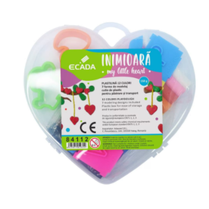 Set plastilină pentru modelat cu 12 culori și 7 forme în cutie în formă de inimă