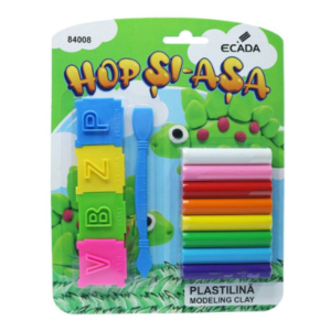 Set plastilină multicolor cu 8 culori și 5 forme pentru modelaj în blister