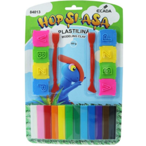 Set plastilină multicolor cu 12 culori și 10 forme pentru modelaj