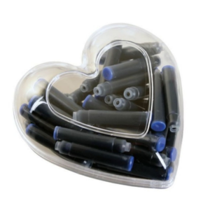Cutie plastic inima cu 50 patroane cerneala scurte albastre Cresco 80047