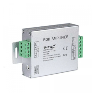 Amplificator banda LED RGB V-TAC gri, 12A, 12-24V pentru iluminat interior