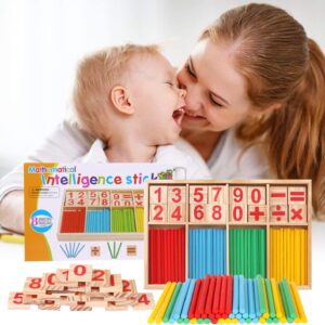 Joc de pariat matematic cu cifre Intelligence Stick, 72 piese, cu bețișoare colorate și piese din lemn
