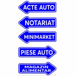 Indicator stradal personalizat tip săgeată albastră