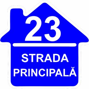 Indicator stradal albastru cu numărul 23 și textul Strada Principală