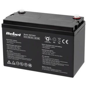 Acumulator stationar AGM VRLA 12V 100Ah Rebel de culoare neagra, dimensiuni compacte