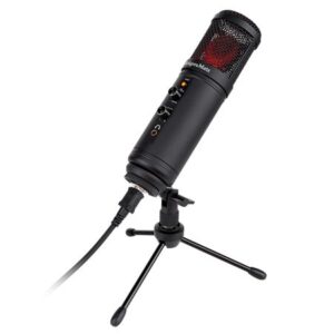 Microfon USB KM0765 pentru gaming și vlogging cu iluminare LED și suport tripod