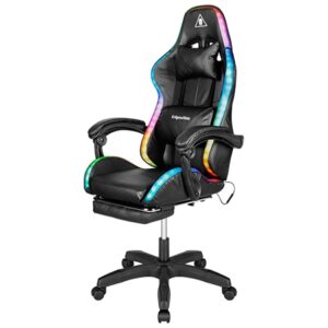 Scaun gaming GX-150 negru cu iluminare LED și piele ecologică