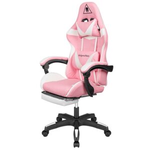 Scaun gaming gx-150 roz-alb cu spătar reglabil și perne confortabile