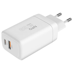 Încărcător rețea alb Kruger&Matz cu putere maximă 65W și porturi USB Type-C și USB A