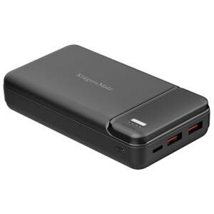Power bank negru cu capacitate 20000mAh și porturi USB multiple