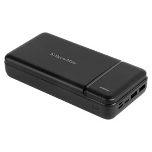 Power bank negru cu capacitate 30000mAh și conectori USB-C, micro USB, Lightning