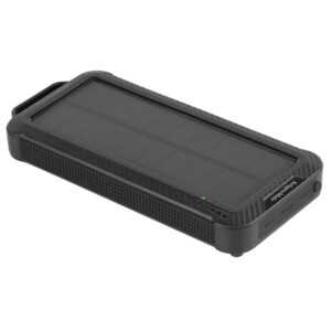Power bank solar negru cu capacitate 10000 mAh și încărcare wireless