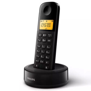 Telefon fix Philips d1602 negru cu ecran iluminat și design ergonomic