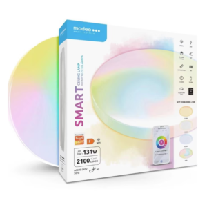 Plafoniera LED RGB inteligenta Modee, Wi-Fi, 20W (131W), 2100 lm, temperatura lumina reglabila (2700-6500K), lumina alba si colorata, 27.2 cm, Clasa energetica F