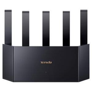 Router wireless dual band Tenda T-RX12LPRO cu cinci antene externe și design vertical negru