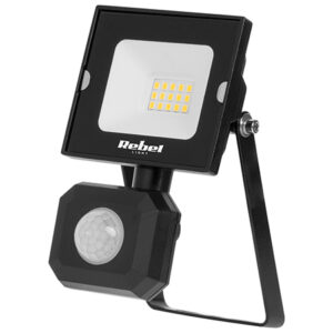 Reflector LED negru cu senzor de mișcare, putere 10W și lumină alb rece 6500K
