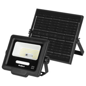 Reflector LED negru de 60W cu panou solar și telecomandă Rebel pentru iluminare exterioară