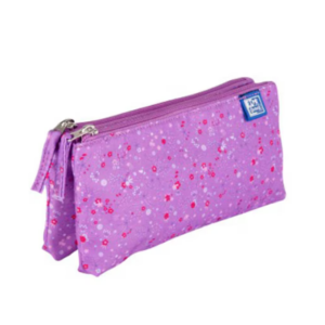 Penar Oxford 2 Zip Floral mov inchis, etui dublu cu două fermoare și design floral