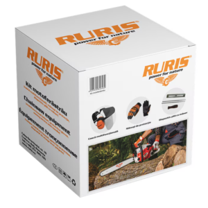 Kit protectie Ruris 14923519, pentru utilizare motoferastrau, casca multifunctionala, manusi, dispozitiv pila cu maner